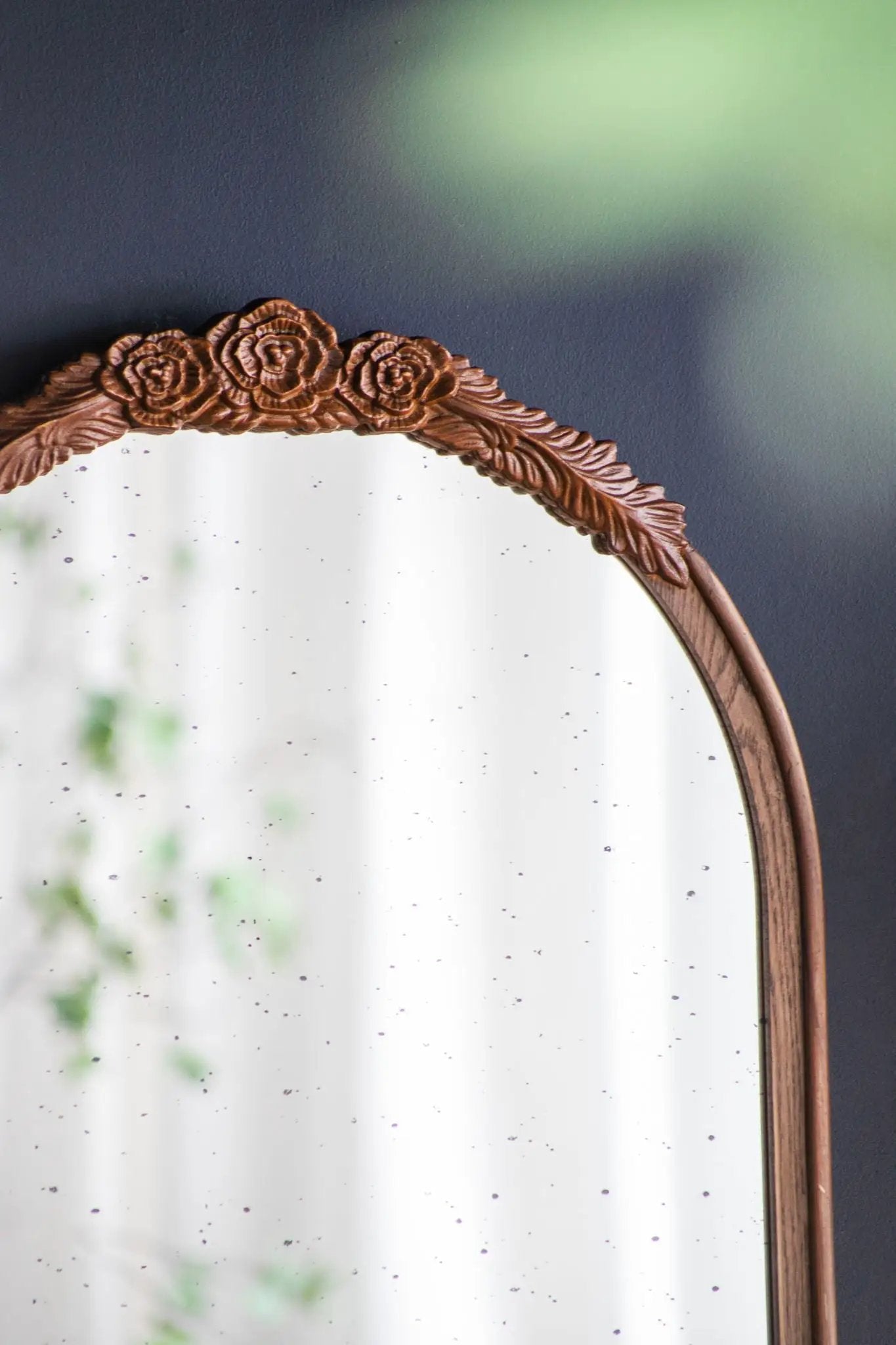 Hand Carved Rose Antique Mirror Frame, Wood Arch Mirror Wall Decor For Living Room by HouseOfZazla