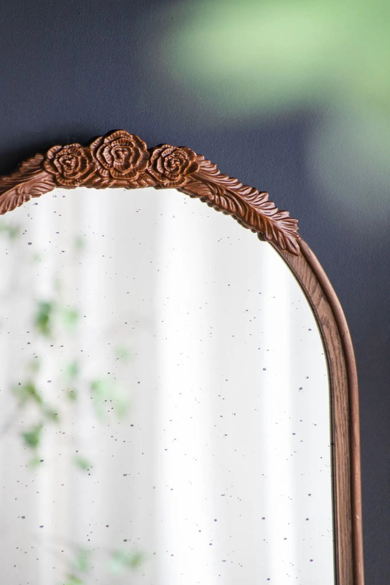 Hand Carved Rose Antique Mirror Frame, Wood Arch Mirror Wall Decor For Living Room by HouseOfZazla