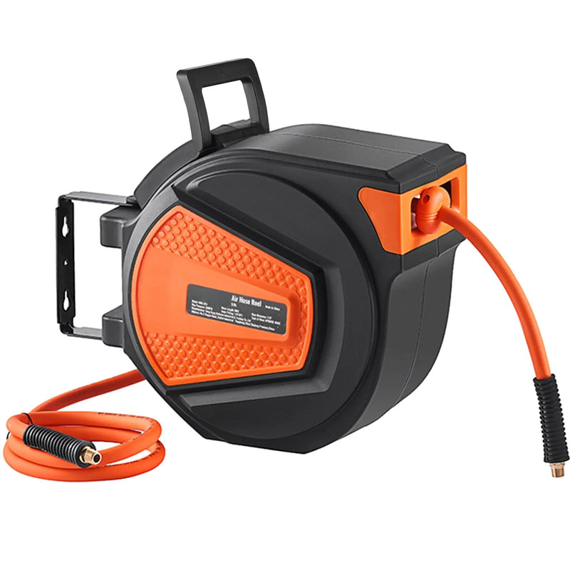 Retractable Air Hose Reel, 3/8 in x 50 ft Hybrid Air Hose by HouseOfZazla