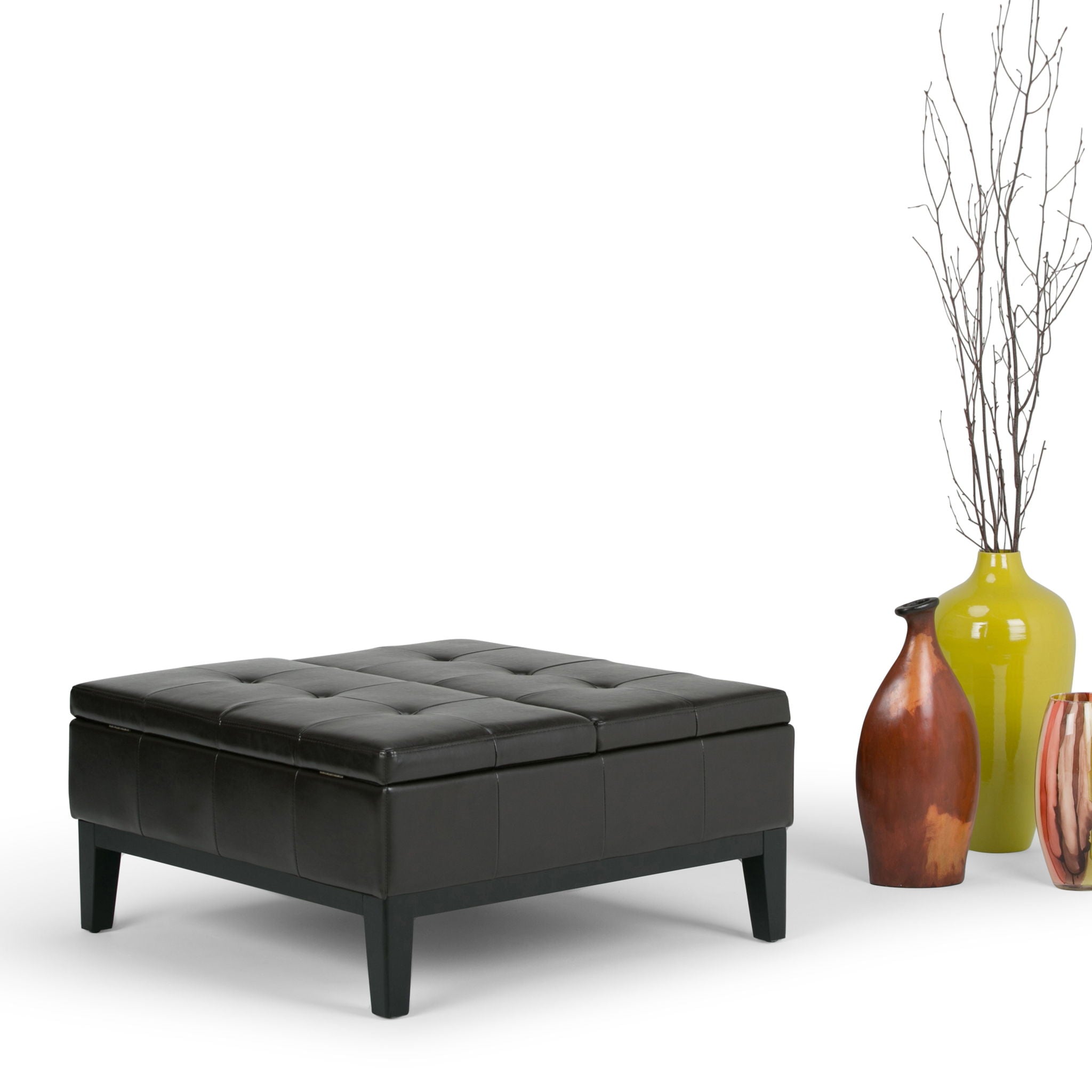 Dover - Square Coffee Table Storage Ottoman - Tanners Brown by HouseOfZazla