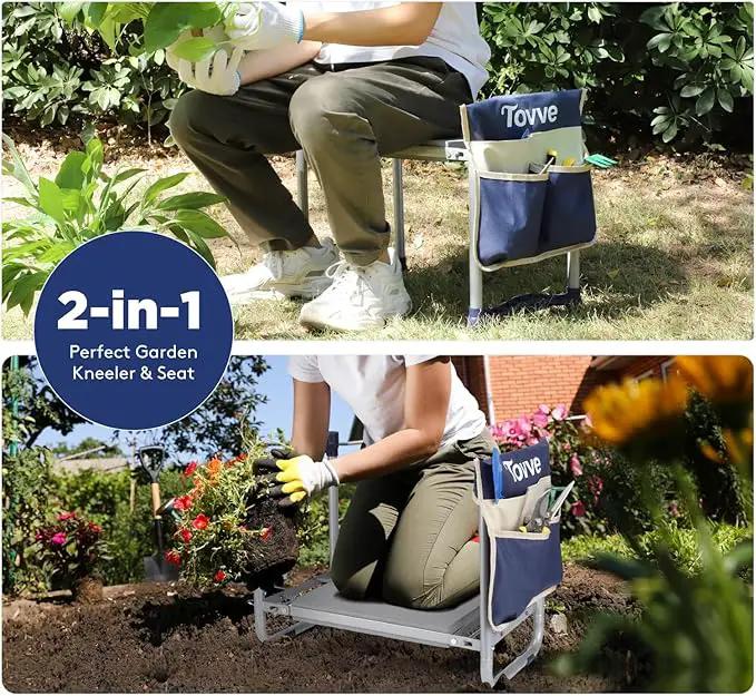 Upgraded Garden Kneeler and Seat with Thicken & Widen Soft Kneeling Pad, Heavy-Duty Foldable Garden Stool with Large Garden Tool Bag, Portable Garden Bench Gardening Gifts for Women, Seniors by GreenHaven Gardens