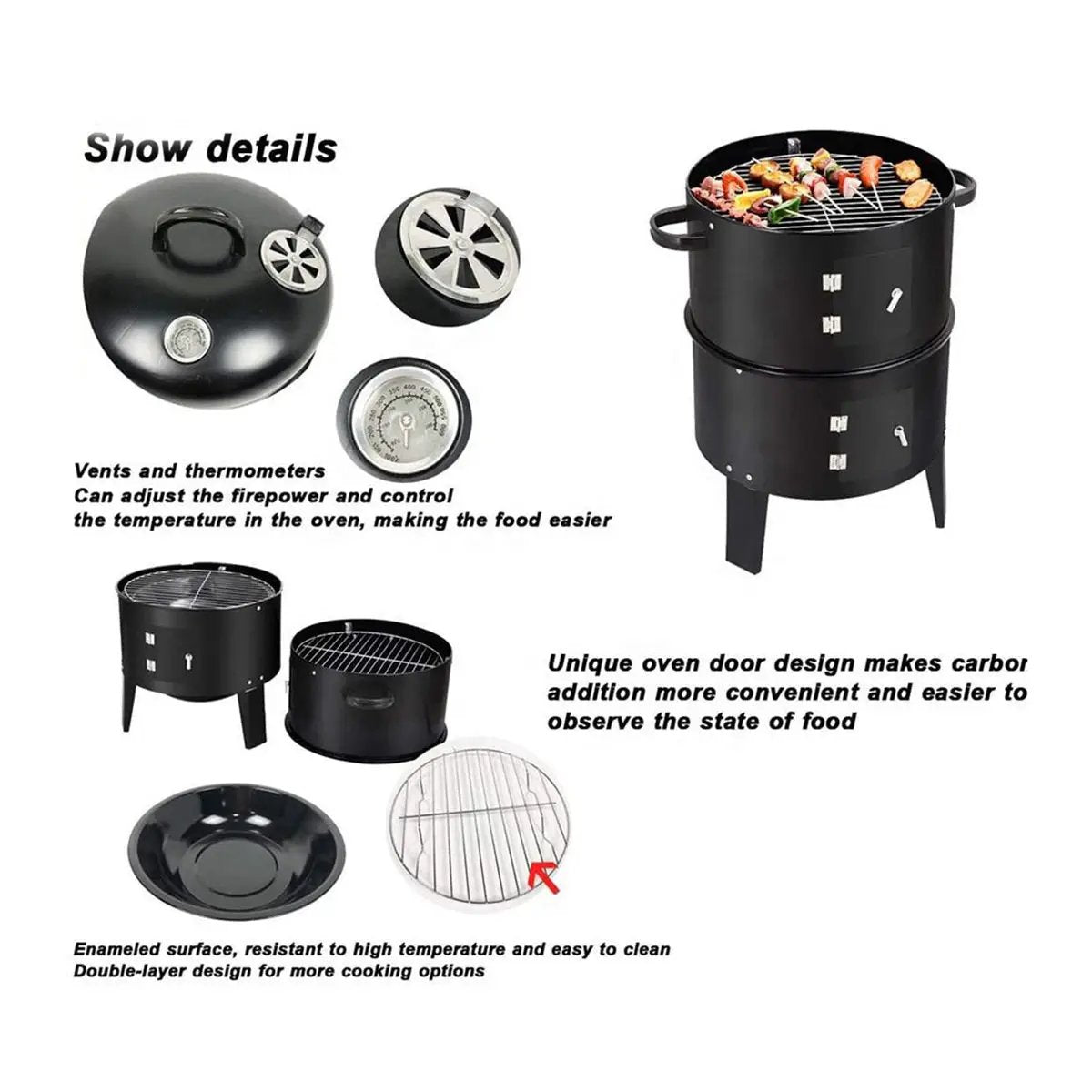 Outdoor Double-Layer Grill Charcoal Wood Fired Braising and Smoking Stove by HouseOfZazla