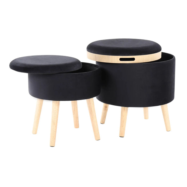 Tray - Contemporary Storage Ottoman With Matching Stool - Black / Natural, photo 2 of 4