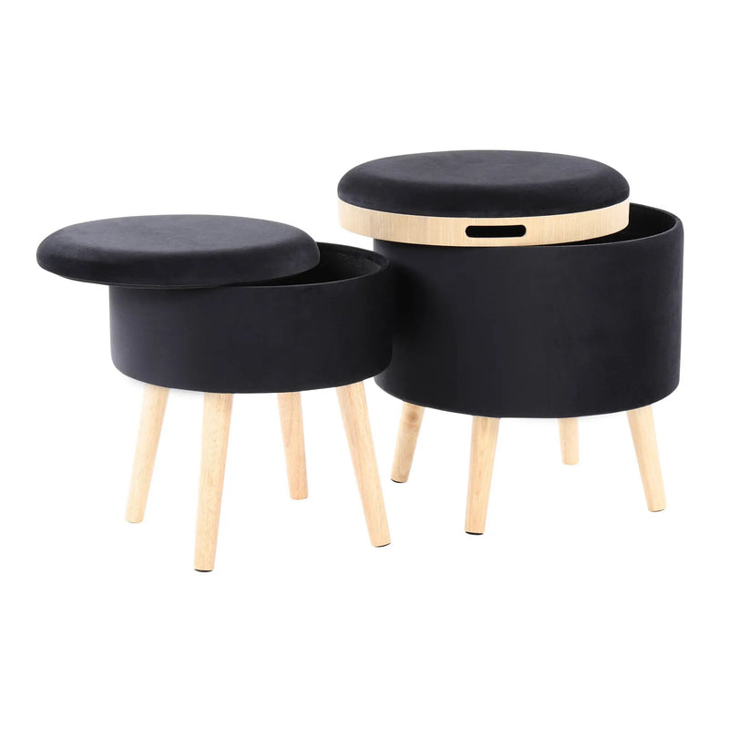 Tray - Contemporary Storage Ottoman With Matching Stool - Black / Natural by HouseOfZazla