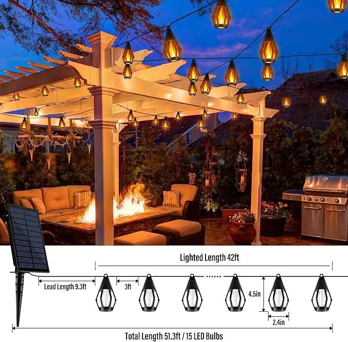 Solar Flame String Lights - 48ft 15 LED Lights Outdoor Solar String Lights for Garden Patio Decoration by GreenHaven Gardens