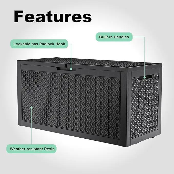 100 Gallon Resin Deck Box, Lockable Outdoor Storage Box for Patio Cushions Storage Furniture,Garden Tools, Pool Supplies, Weatherproof and UV Resistant（Black L） by GreenHaven Gardens