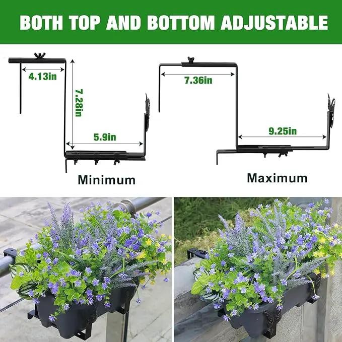 Planter Box Brackets, Adjustable Window Boxes Planters Brackets with Butterfly, Hanging Flower Box Stand Hooks for Deck Railing Pergola Balcony Garden - 4 Pack by GreenHaven Gardens