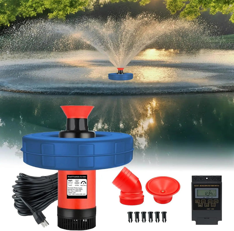 Pond Fountain Aerator 1HP 750W, 110V Floating Fountain with 100FT Power Cord & Digital Timer, 15,000 GPH Water Circulation, 2 Nozzles for Large Ponds, Lakes, Irrigation & Outdoor Water Features by GreenHaven Gardens