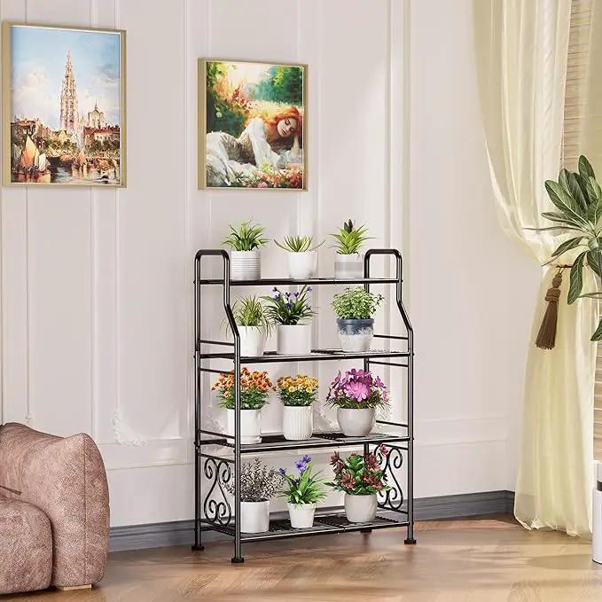 GIOTORENT Plant Stand Outdoor Indoor 4 Tier Metal Waterproof - 41.3" Plant Shelf for Patio, Balcony, Living Room, Large Capacity Tiered Plant Rack, Black by GreenHaven Gardens