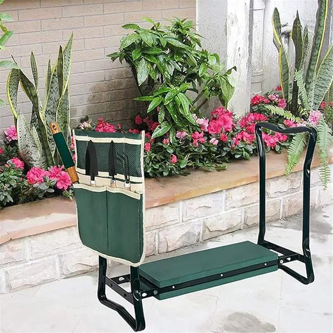 Foldable Garden Kneeler and Seat Heavy Duty Gardening Bench Soft Cushion Seat with Tool Pouch and Kneeling Pad by GreenHaven Gardens