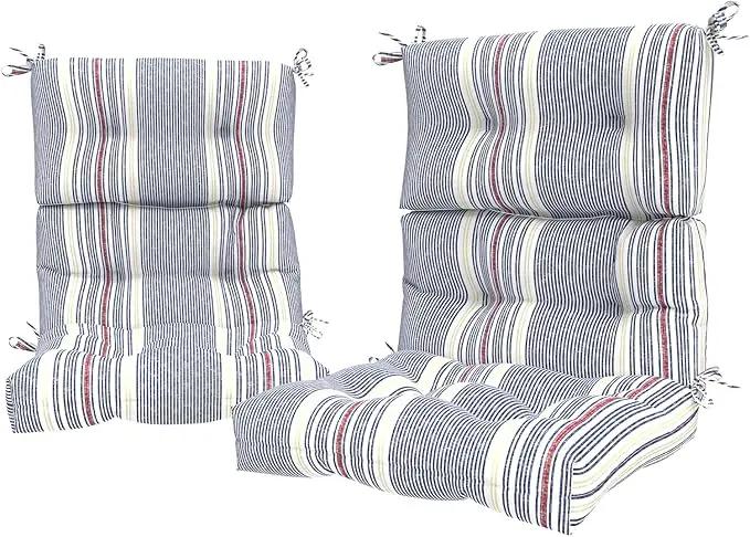 LVTXIII Outdoor Tufted High Back Cushions Set of 2 Patio Seasonal Replacement Rocking Chair Cushion with Ties, Solid Seat and Back Chair Cushion, (44” L x 22W”, Stripe Denim Blue) by GreenHaven Gardens