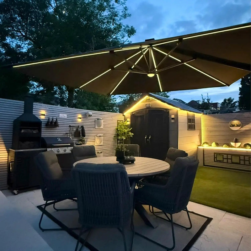 PURPLE LEAF 10 Feet Patio Umbrella Outdoor Cantilever Solar Powered LED Square Umbrella Aluminum Offset Umbrella with 360-degree Rotation for Garden Deck Pool Patio, Grey by GreenHaven Gardens