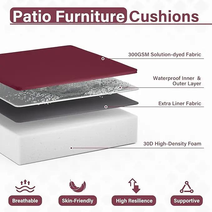 Patio Chair Cushions 24 X 24 X 5 Inch Waterproof Outdoor Seat Cushions for Patio Furniture, Outdoor Sofa Couch Pads with Ties & Handle, Set of 2, Burgundy by GreenHaven Gardens