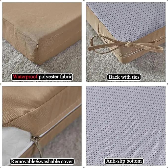 20 x 20 Inch Outdoor Chair Cushions for Patio Furniture, UV Resistant Non Slip Waterproof Replacement Patio Seat Cushion with Ties Set of 2, Khaki by GreenHaven Gardens
