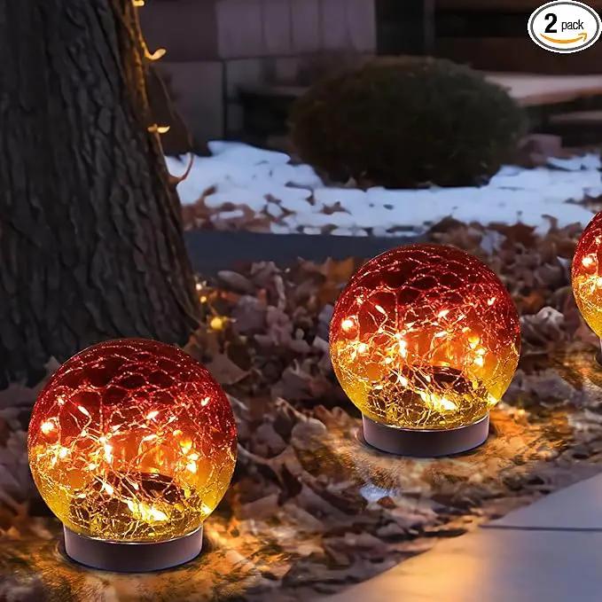 Solar Globe Lights Outdoor Waterproof-Solar Balls-Solar Garden Lights-Solar Orbs for Outside 2 Pack Cracked Glass Ball for Lawn Patio Yard Backyard Decorations by GreenHaven Gardens