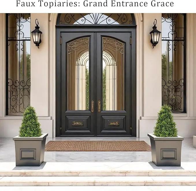 30" Artificial Boxwood Faux Plants Outdoor, UV Resistant Topiary Trees Realistic Cone-Shaped Fake Bushes and Shrubs Potted Fakeplants Set of 2 for Front Porch Patio Outside Planter Decor by GreenHaven Gardens