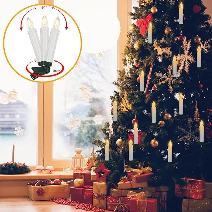 DRomance Christmas Tree Flameless Taper Candle Lights Battery Operated with 10-Key Remote and Timer, 30 Pack Plastic 3D Wick Flickering LED Taper Candles Multi-Using Home Garden Holiday Decor 3.4" by GreenHaven Gardens