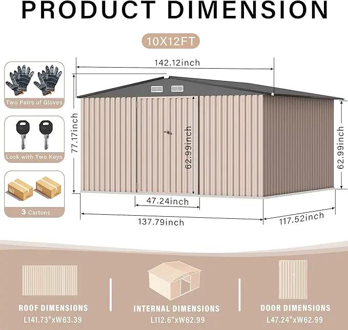 10x12 FT Metal Storage Sheds Outdoor, Metal Yard Sheds Garden Shed Kit, Tool Shed with Lockable Door, Utility Sheds Buildings with Air Vent for Backyard Garden Patio Lawn by GreenHaven Gardens