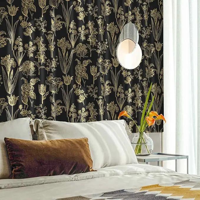 Dimoon 236"x17.3" Floral Wallpaper Peel and Stick Flowers Golden Black Contact Paper Thicken Waterproof Modern Self Adhesive Plants Wallpaper Removable Wall Paper Shelf Vinyl Roll by GreenHaven Gardens
