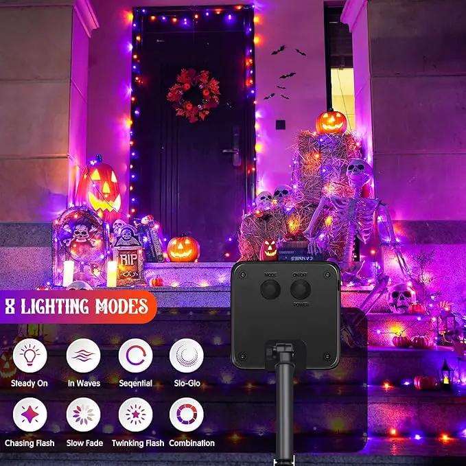JMEXSUSS Orange and Purple Solar Halloween Lights, 2 Pack Total 400 LED Solar String Lights Outdoor Waterproof, 8 Modes Halloween Lights for Outside Halloween Tree Decorations by GreenHaven Gardens