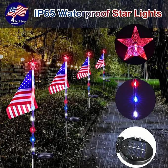 6 Pack 4th of July Decorations Outdoor Solar Lights, Red White and Blue Star Lights for National Day with American Flag, 2 Modes Waterproof Patriotic Light for Independence Memory Day Garden Yard Path by GreenHaven Gardens