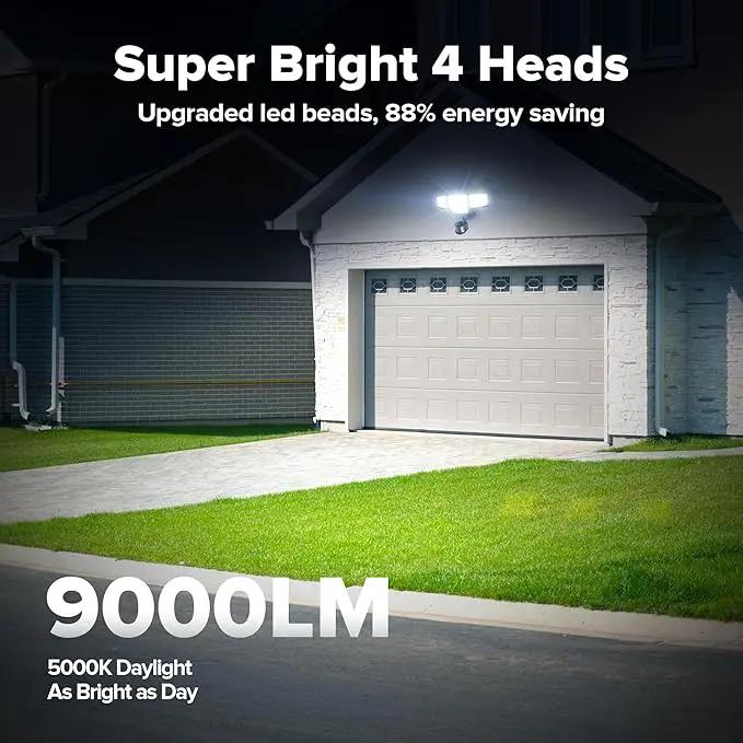 LUTEC 80W 9000LM LED Security Lights Motion Sensor Outdoor Lights, 4 Head LED Flood Light Outdoor 5000K Daylight, IP65 Waterproof, Motion Detected Light for Outside, Garage, Yard - 2 Pack (Black) by GreenHaven Gardens
