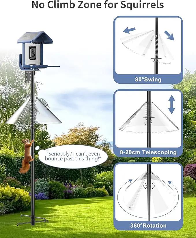 Bird Feeder Pole with Squirrel Baffle - 90 Inch Bird House Pole for Outdoors Heavy Duty, Squirrel Proof Baffle with Stainless Steel Spring for Better Defense, Slip-Fit Connection by GreenHaven Gardens