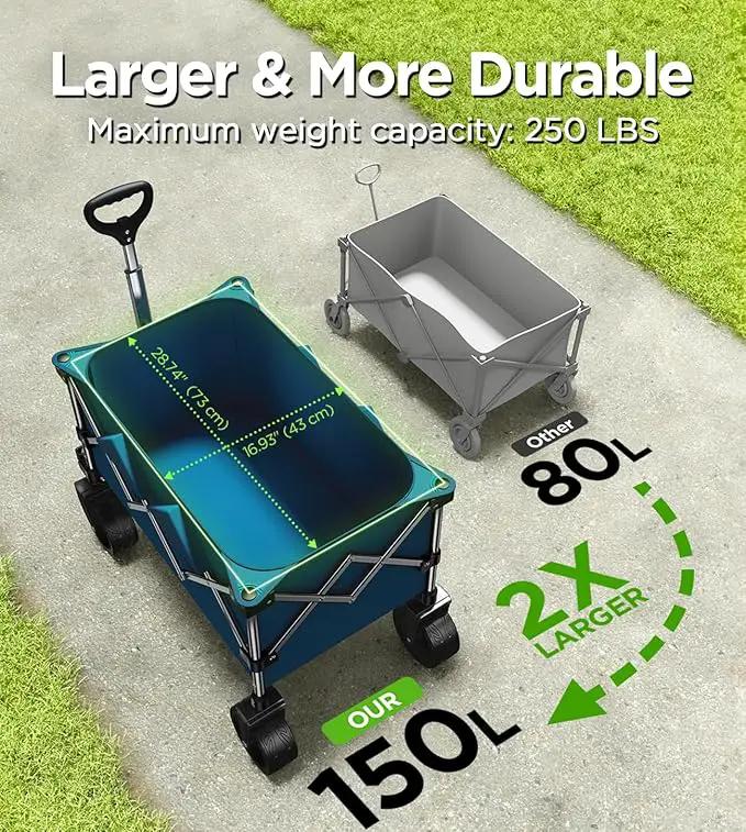 Beach Wagon,Collapsible-Wagon 220lbs with Big Wheels FoldableWagon Carts,Portable Utility for Garden Grocery Sports Camping All Terrain-Blue by GreenHaven Gardens