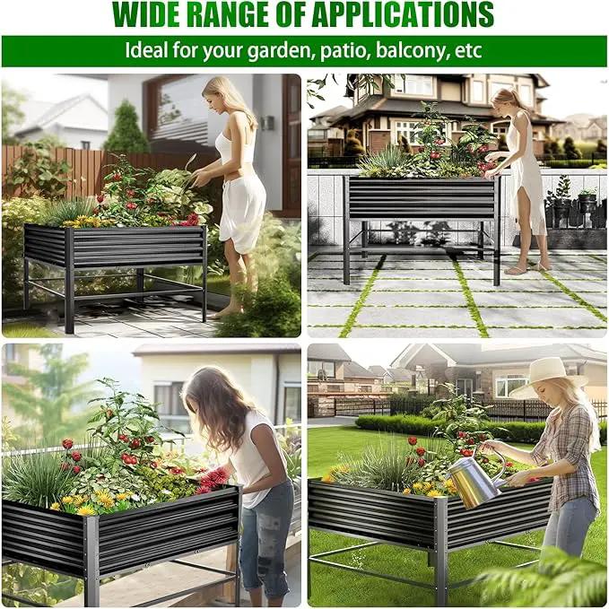 Raised Garden Bed with Legs, 48×48×32in Large Metal Elevated Raised Planter Box,1000lb Capacity with Drainage Holes for Vegetables Lawn Green Flowers, Fruits, Terrace by GreenHaven Gardens