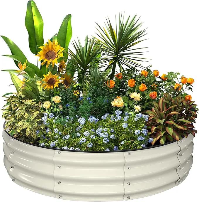 Kesfitt Raised Garden Bed Kit,Outdoor Galvanized Planter Raised Boxes with Safety Edging and Gloves,Large Metal Raised Garden Beds for Gardening Vegetables,Fruits,Flower(4x4x1FT) by GreenHaven Gardens