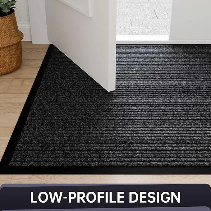 Front Door Mat, Heavy Duty Indoor Outdoor Entrance Door Mat, 48" x 24" Commercial Door Mats for Entryway, Durable Non-Slip Rubber Backing, Low-Profile Welcome Mats for Entry, Gray by GreenHaven Gardens