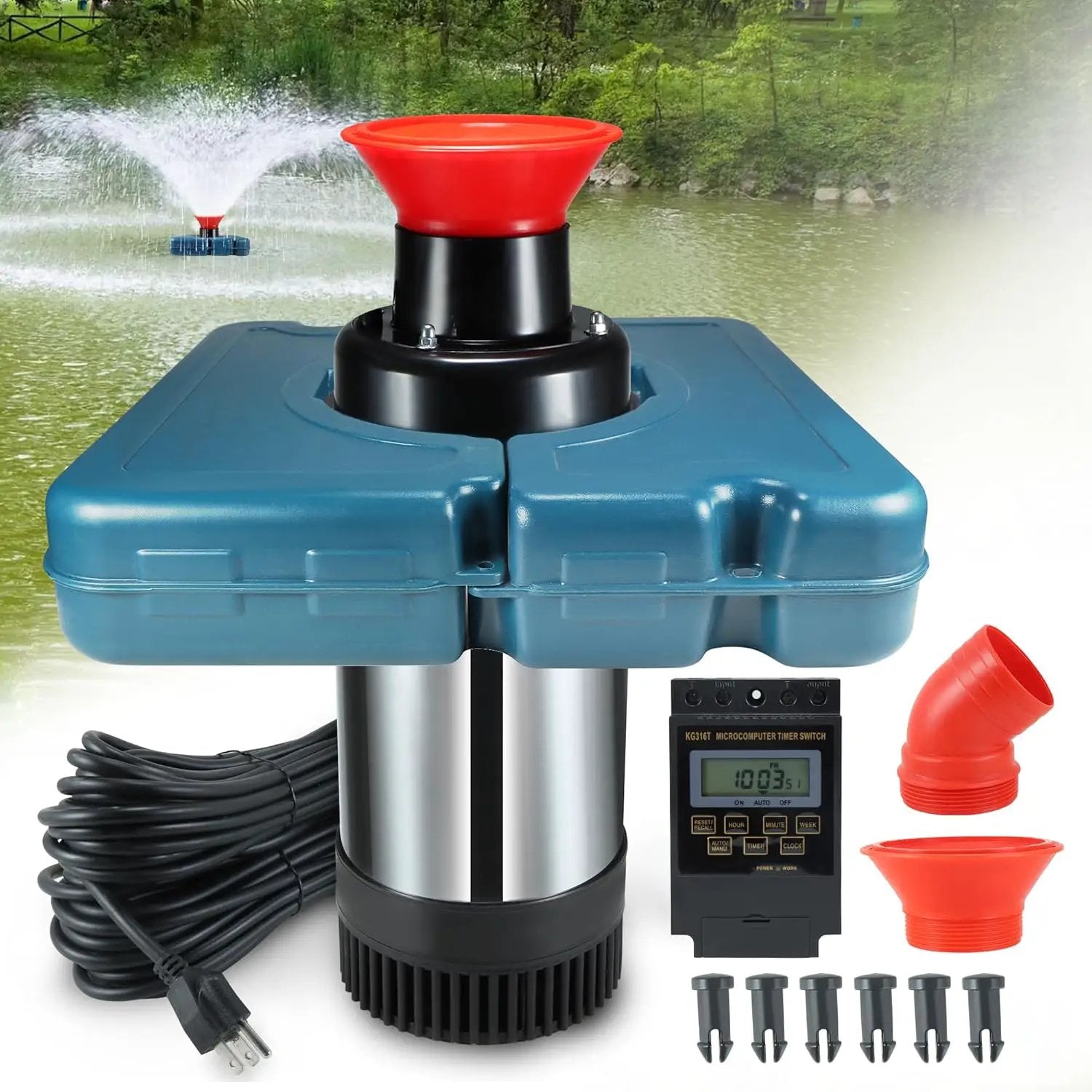 Goldlife Pond Fountain Aerator, F2-2 1HP 750W 110V Stainless Steel Floating Fountain With 100 Feet Power Cord, Aerating Fountain Pond Cascade Pump for Small Large Ponds Lake Jet System by GreenHaven Gardens