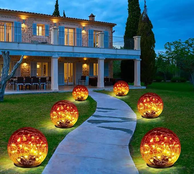 2 Pack 60 LED Garden Solar Outdoor Lights Decorative, Gradient red Cracked Glass Solar Globe Lights, Upgraded Waterproof Ball Lights for Yard Pathway Patio Lawn Christmas Outside Decor by GreenHaven Gardens