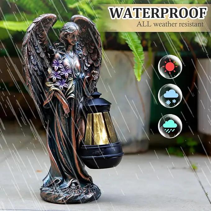 Solar Angel Outdoor Garden Decor Statues – 13.2 inches Solar Outdoor Sculptures for Outside Yard Art Patio Balcony Front Lawn Ornaments Gifts for Mom Grandma Women（Bronze） by GreenHaven Gardens