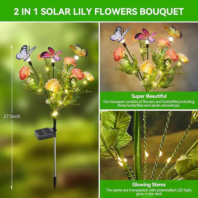 Solar Flowers Lights Outdoor Waterproof, 3 Pack 2 in 1 Solar Butterfly Bouquet for Garden Decor, LED Warm Lighting Garden Lights Outdoor for Pathway Yard Patio Decoration by GreenHaven Gardens