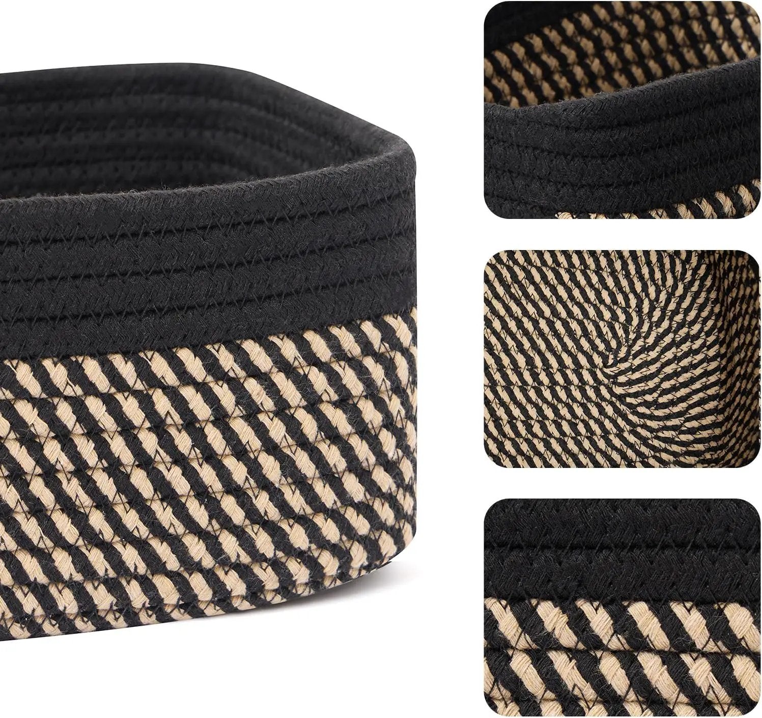 Small Storage Baskets for Organizing | Closet Organizer Bins | Shelf Toy Basket | Woven Rope Baskets | Cube Decorative Box | Shallow Basket | 11.5x7.5x4.7” | 3 Packs Black Brown by GreenHaven Gardens