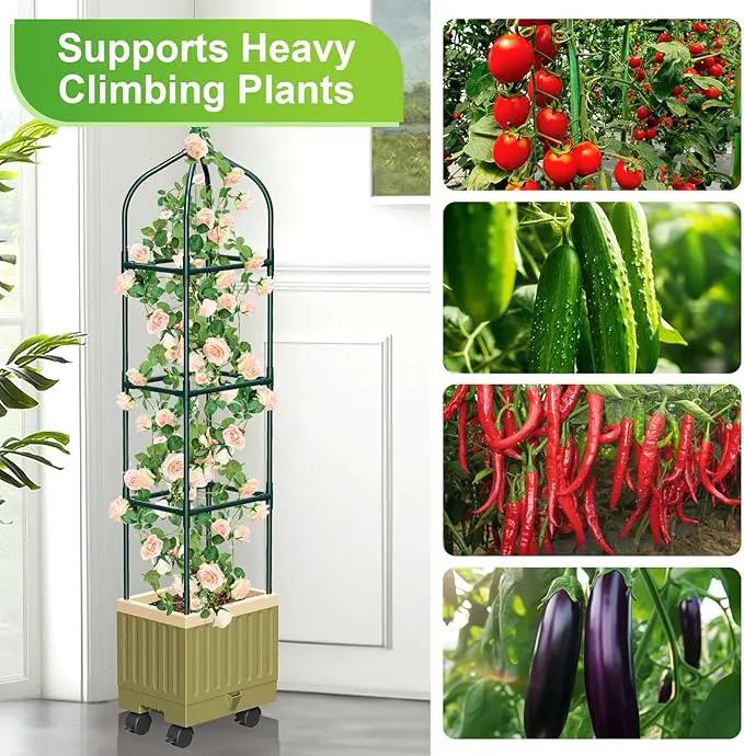 Raised Garden Bed Planter Box with Trellis, 71" Self-Watering Tomato Planter with Wheels for Climbing Vegetable and Plants, Tomato Cage Planters for Indoor Outdoor Patio Greenhouse Gardening (1Pack) by GreenHaven Gardens