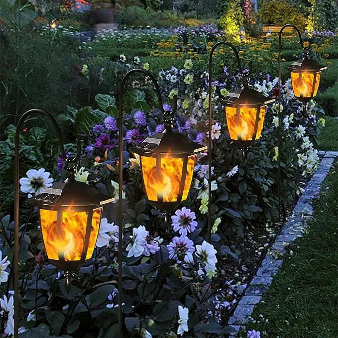 Dynaming 6 Pack Solar Flame Hanging Lights Outdoor, Solar Flickering Flame LED Garden Lanterns with 6 x 38 Inch Shepherd Hooks, Landscape Lighting Waterproof for Lawn Patio Yard Pathway Driveway by GreenHaven Gardens