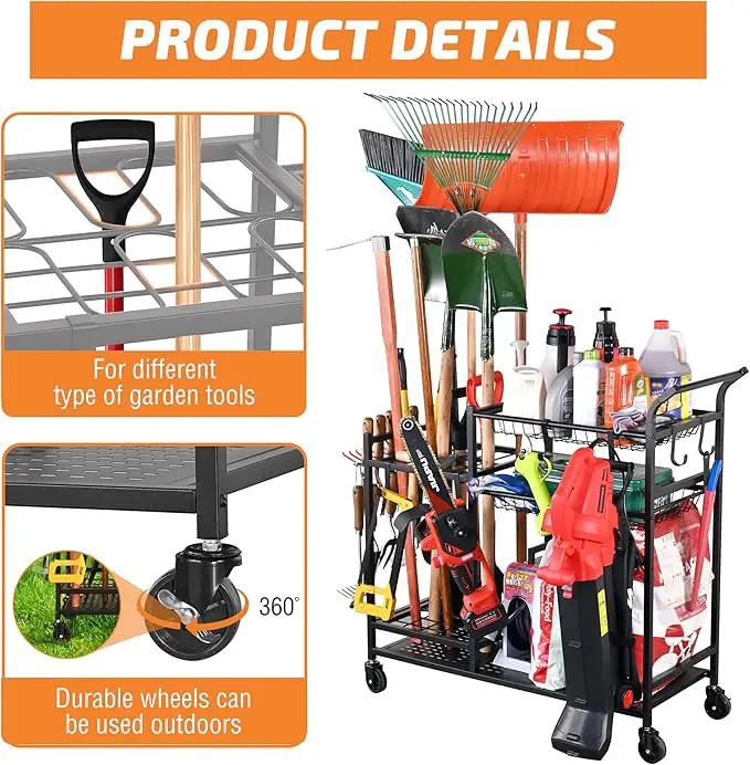 PLKOW Garden Tool Organizer with Wheels, Garden Tool Rack, Yard Tool Holder for Rakes, Shovel, Fertilizer, Garden Tool Storage for Garage, Shed, Outdoor by GreenHaven Gardens