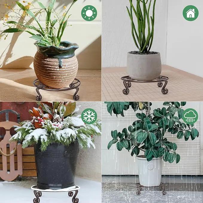 Yimobra 4 Pack Plant Stand for Flower Pot Heavy Duty Potted Holder Indoor Outdoor Metal Rustproof Iron Garden Container Round Supports Rack for Planter (4PC Brown 9.4 x 2 IN) by GreenHaven Gardens
