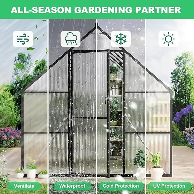 Greenhouse 6x7 FT Aluminum-Framed Heavy Duty Polycarbonate with Quick Setup Structure and Roof Vent Large Enhanced Outdoors Green House Kit by GreenHaven Gardens