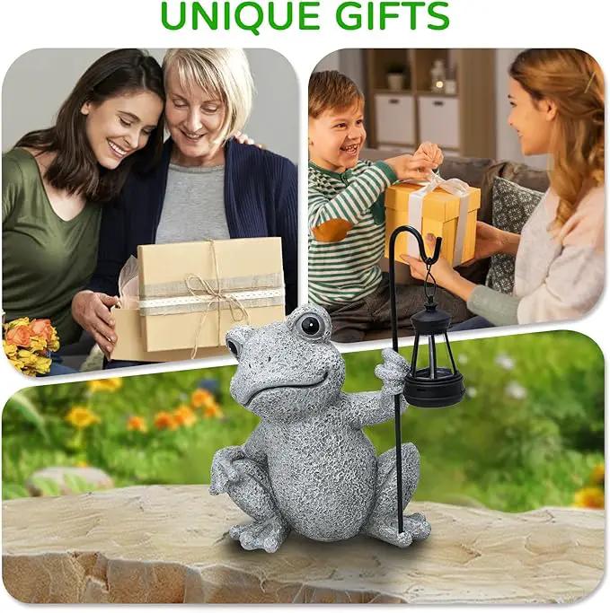 Solar Garden Outdoor Statues Frog with Solar Lantern, Lawn Decor Frog Figurine for Patio Balcony Yard, Yard Unique Christmas Birthdays Gift for Mom Grandma by GreenHaven Gardens