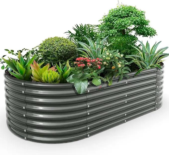 A ANLEOLIFE 8x4x2ft Galvanized Raised Garden Bed Kit, Oval Metal Deep Root Planters for Outdoor Plants Vegetables Flowers Herb, Large Bottomless, 478 Gallon Capacity- Quartz Grey by GreenHaven Gardens