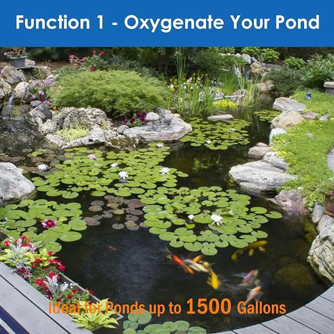 AquaMiracle Pond Aeration Kit Pond Air Pump Koi Pond Aerator for Pond up to 1500 Gallons Pond Deicer All-in-One Pond Aeration System with 2-Outlet Airline Tubing Air Stones Check Valves by GreenHaven Gardens