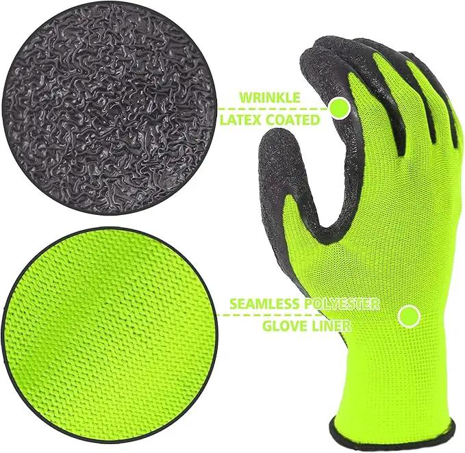 Evridwear Crinkle Latex Rubber Hand Coated Safety Work Gloves for Men Women General Multi Use Construction Warehouse Gardening Assembly Landscaping (9/L, Green- 12Pair) by GreenHaven Gardens