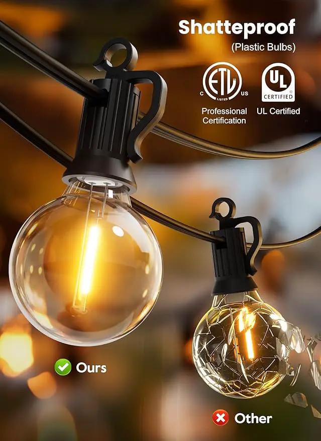 Brightown Outdoor String Lights - Connectable Dimmable LED Patio String Lights with G40 Globe Plastic Bulbs, All Weatherproof Hanging Lights for Outside Backyard Porch (50 ft - 25 LED Bulbs) by GreenHaven Gardens