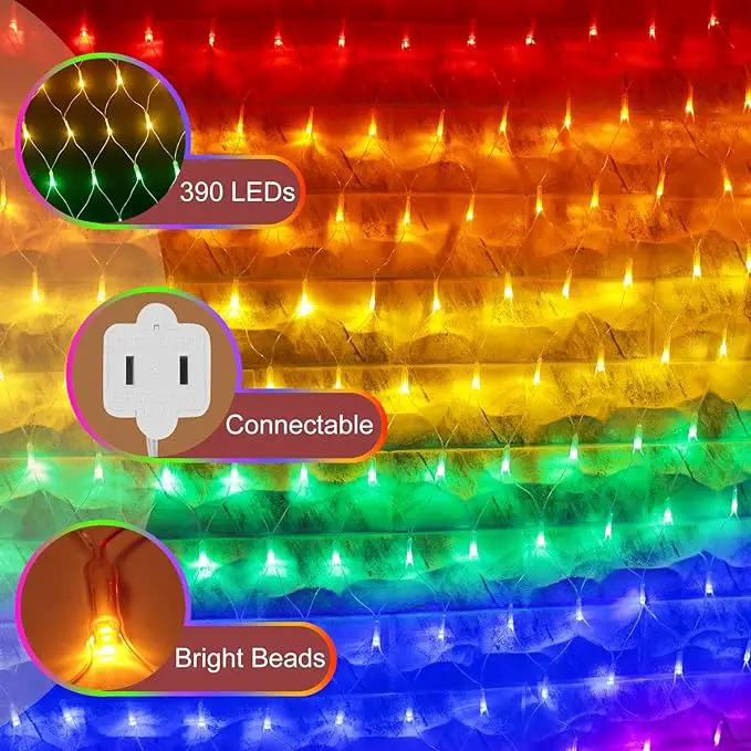 Pride Flag Outdoor Decorations, 6.6x3.3 FT LGBTQ Rainbow LED Net Lights, 390LED Waterproof Connectable Garden Lights for Pride Month, Room, Yard, Party, Office by GreenHaven Gardens
