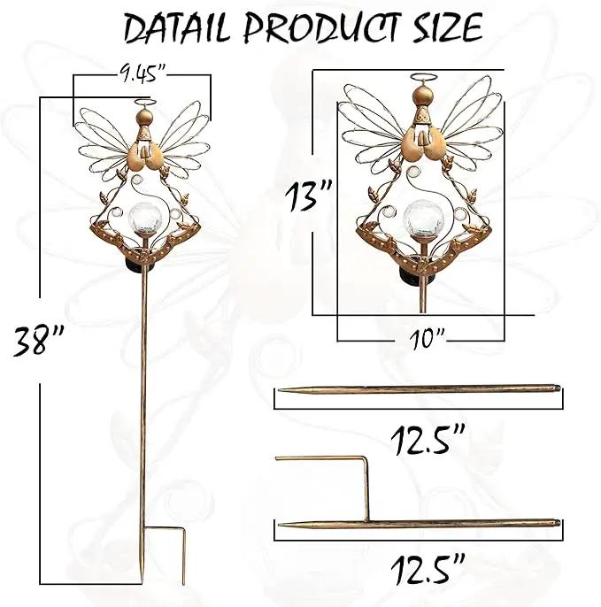 Solar Angel Outdoor Lights Garden Stake - Metal Angel Crackle Glass Ball Solar Light- Waterproof 31 White LED for Garden Lawn Patio or Courtyard Decor（Bronze） by GreenHaven Gardens