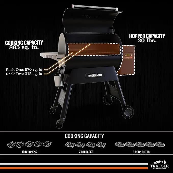 Traeger Ironwood 885 Wood Pellet Grill and Smoker, WiFi Pellet Smoker Grill with Super Smoke Mode, D2 Controller, Large 885 sq. in. Cooking Area, Outdoor BBQ Electric Pellet Smoker, TFB89BLFC by GreenHaven Gardens