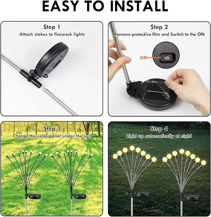 OZS 12Pack Total 96LED Solar Garden Lights - Solar Lights Outdoor, Solar Firefly Lights, Solar Swaying Light, Sway by Wind, Solar Lights Waterproof for Garden Patio Pathway Decoration(Warm White) by GreenHaven Gardens